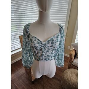 Acoa Floral Crop Top Women's Size S NWT Bohemian Balloon Sleeves Party